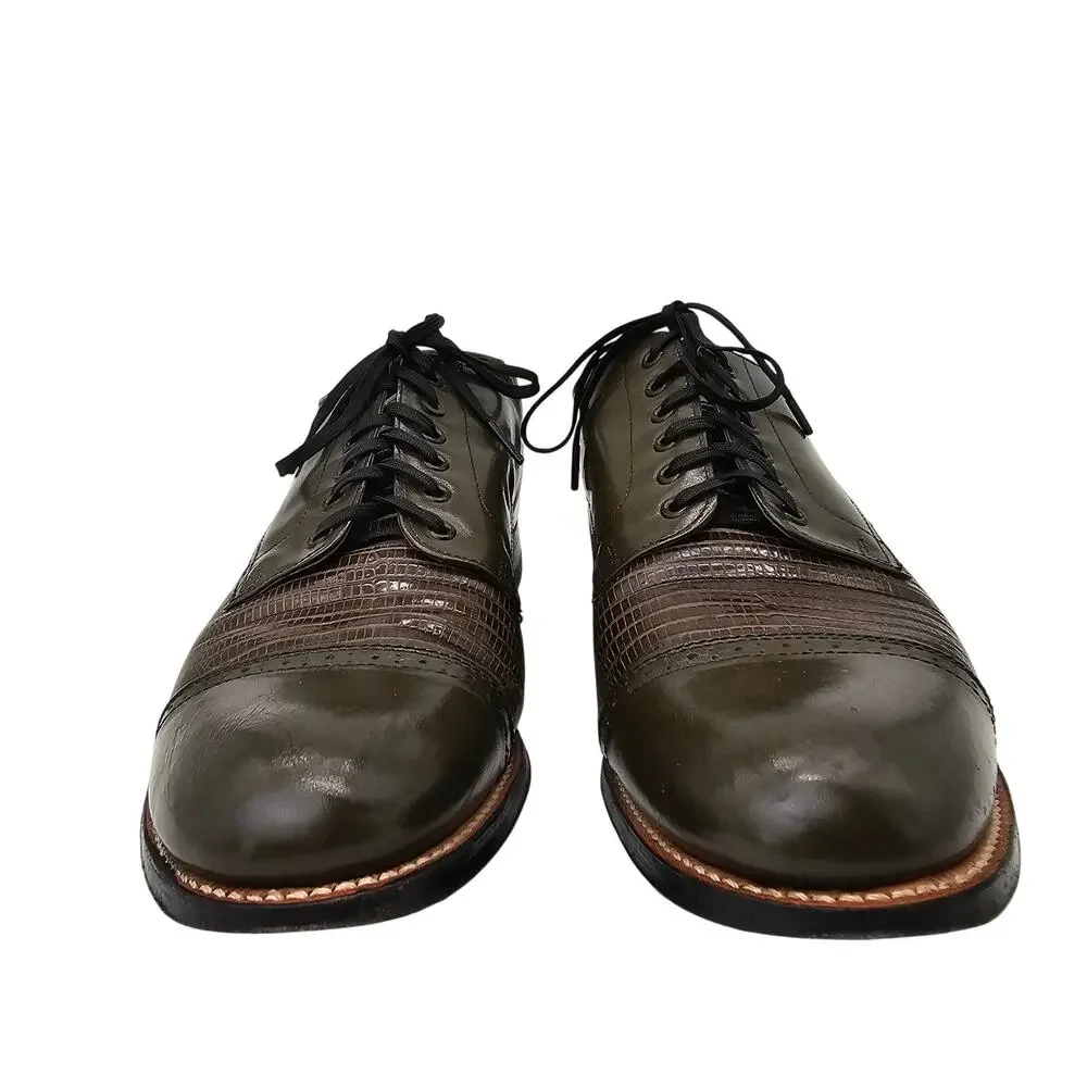 Stacy Adams Madison Cap Toe Oxford Olive Kidskin Lizard Print Dress Shoe Men 9D